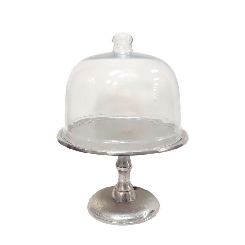 Raw Nickel Cake Stand with Glass Dome