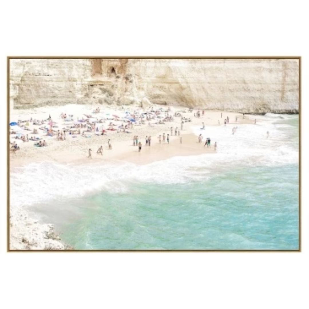 Beach Day Tempered Glass Art with Oak Frame