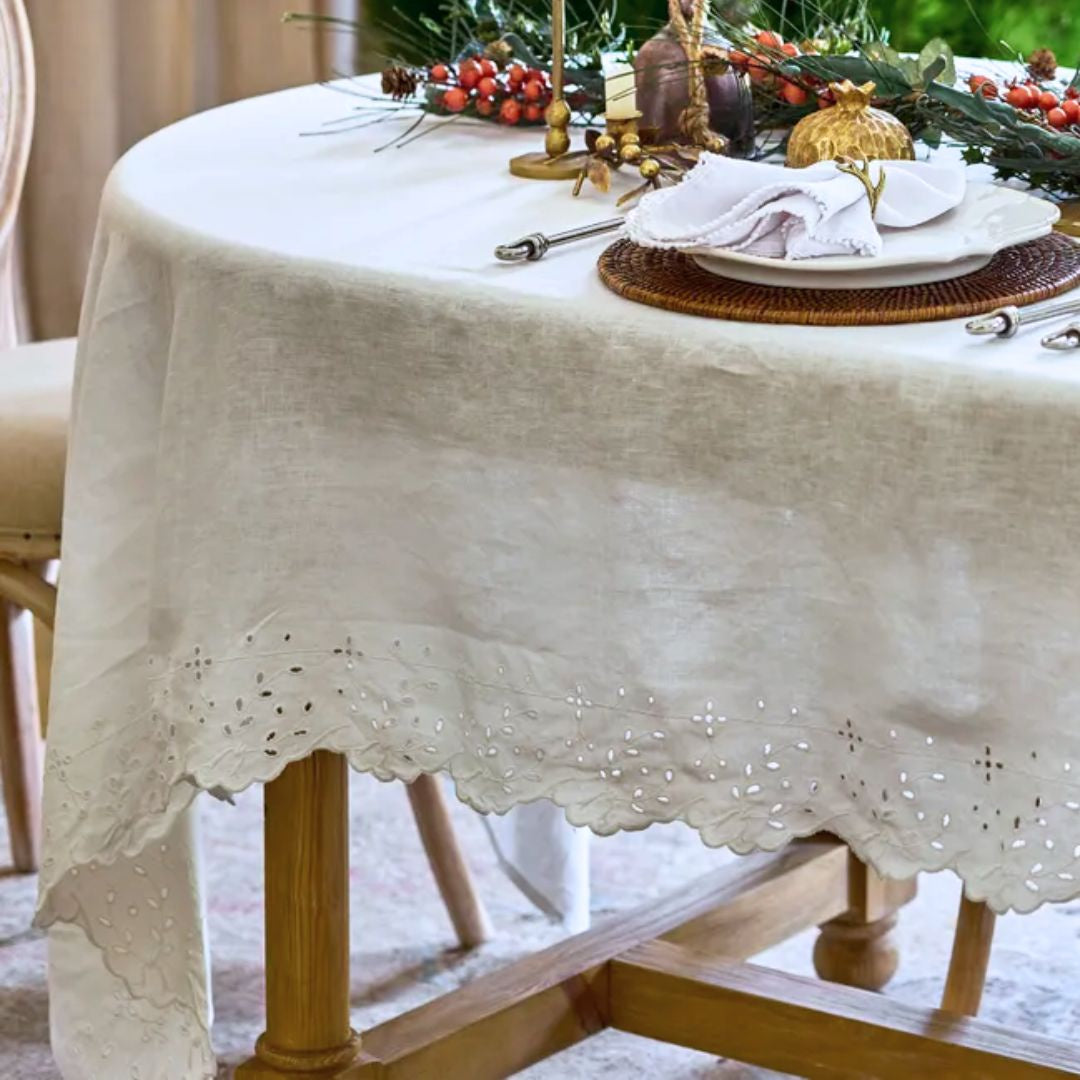 Embroidered Tablecloth: White - Large