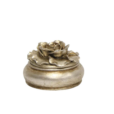 Camelia Round Trinket Box Pewter Finish - Large