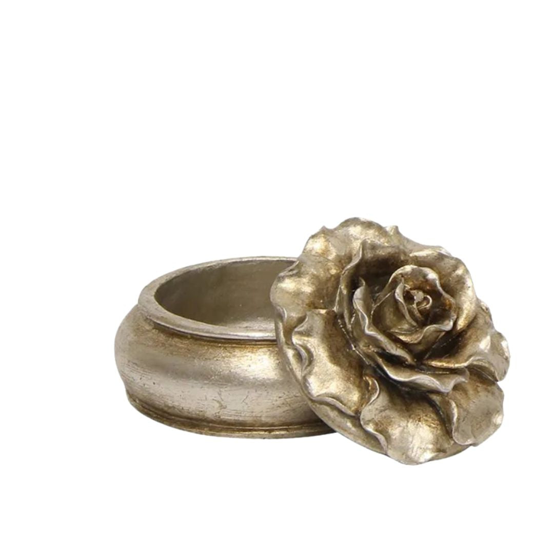 Camelia Round Trinket Box Pewter Finish - Large