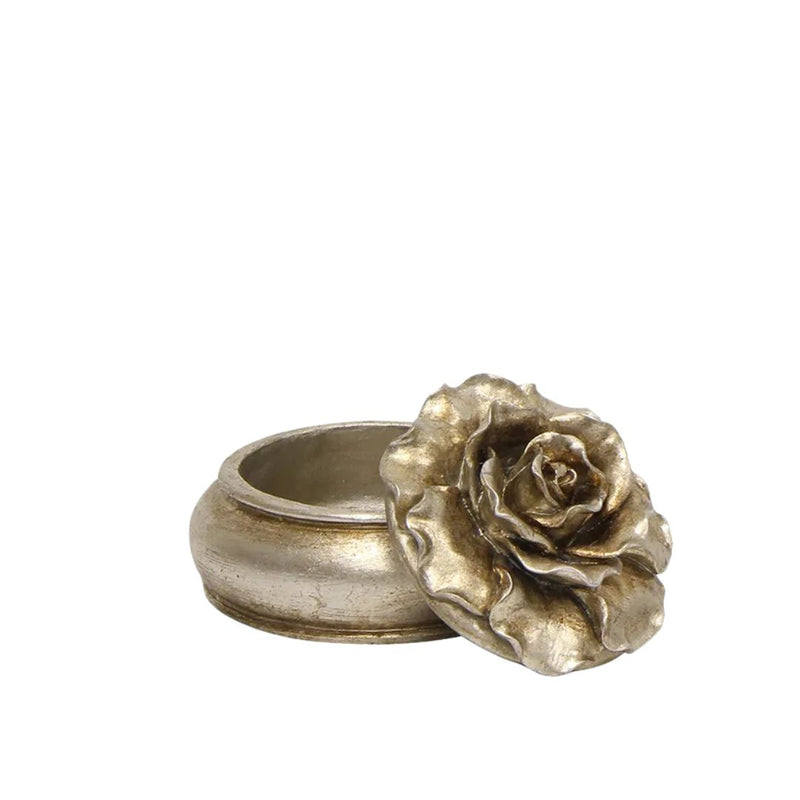 Camelia Round Trinket Box Pewter Finish - Small