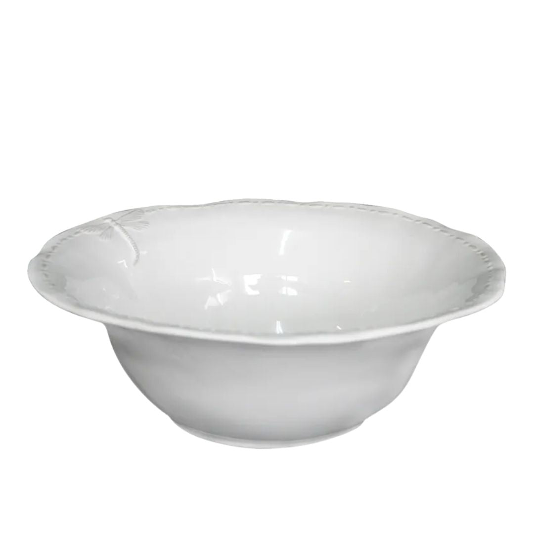 Dragonfly Stoneware White Salad Bowl - Large