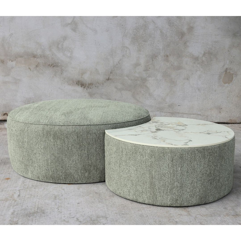 Laura Coffee Table: Chenille - Sage Green