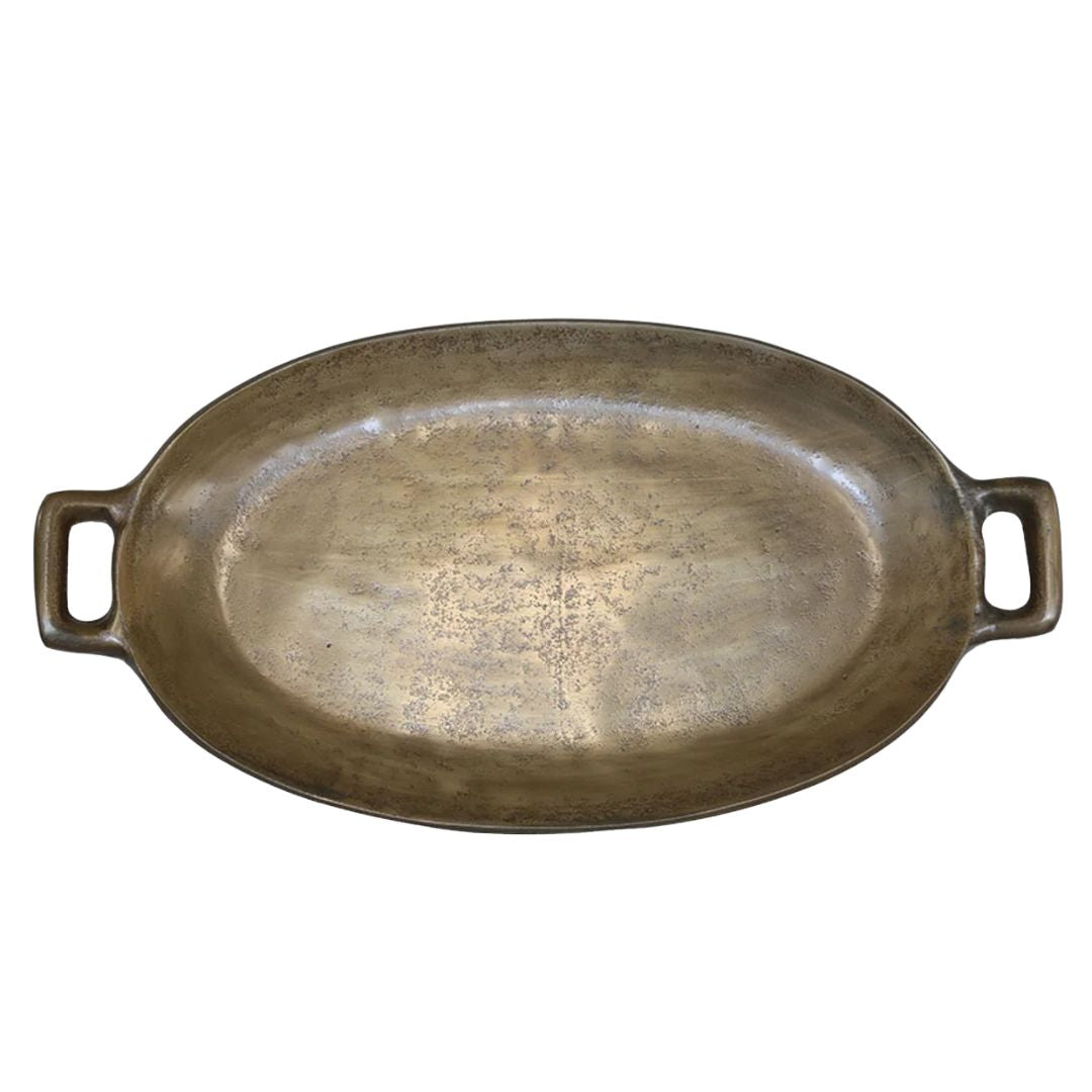Oval Tray Two-Tone Antique Brass Finish