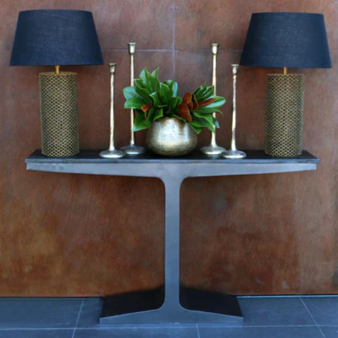 Luggate Steel & Black Marble T Console