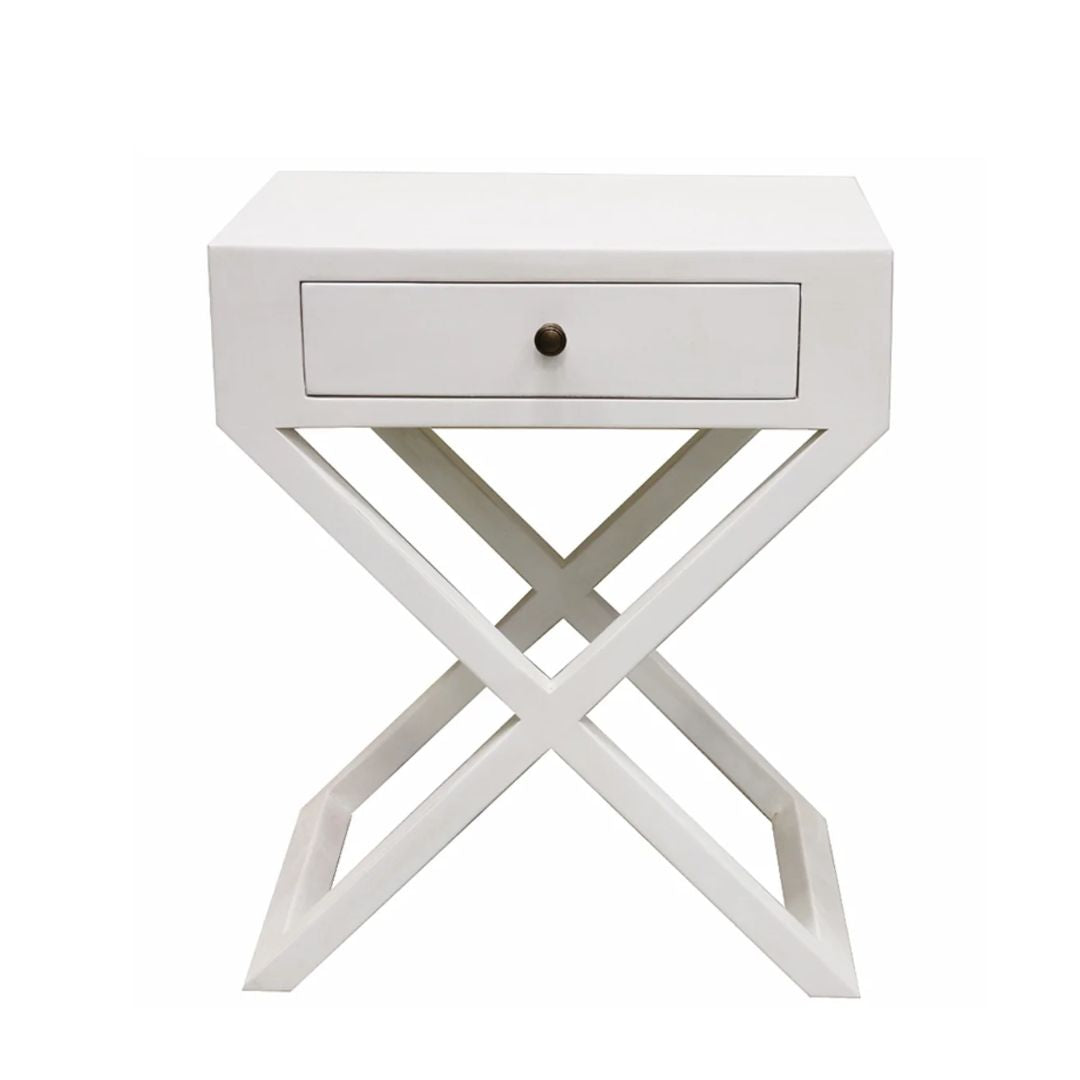 Italia Riviera Bedside Table with Cross Legs - White