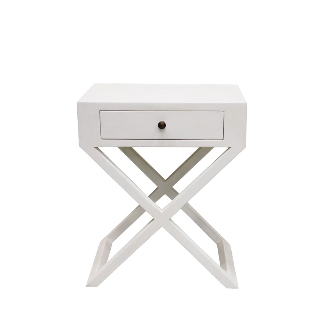 Italia Riviera Bedside Table with Cross Legs: White