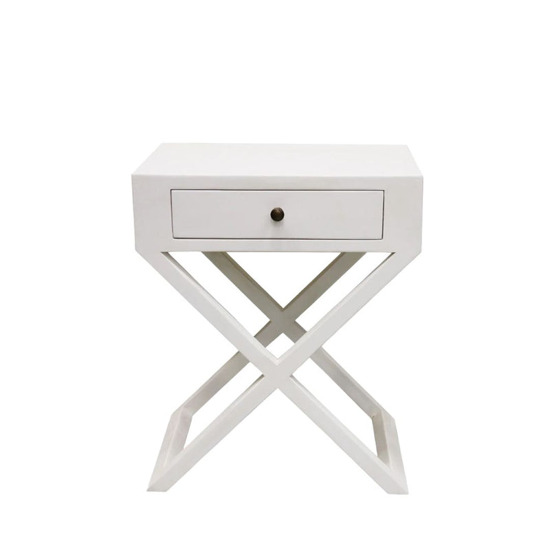 Italia Riviera Bedside Table with Cross Legs: White