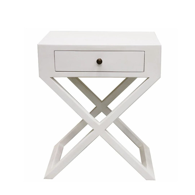 Italia Riviera Bedside Table with Cross Legs - White