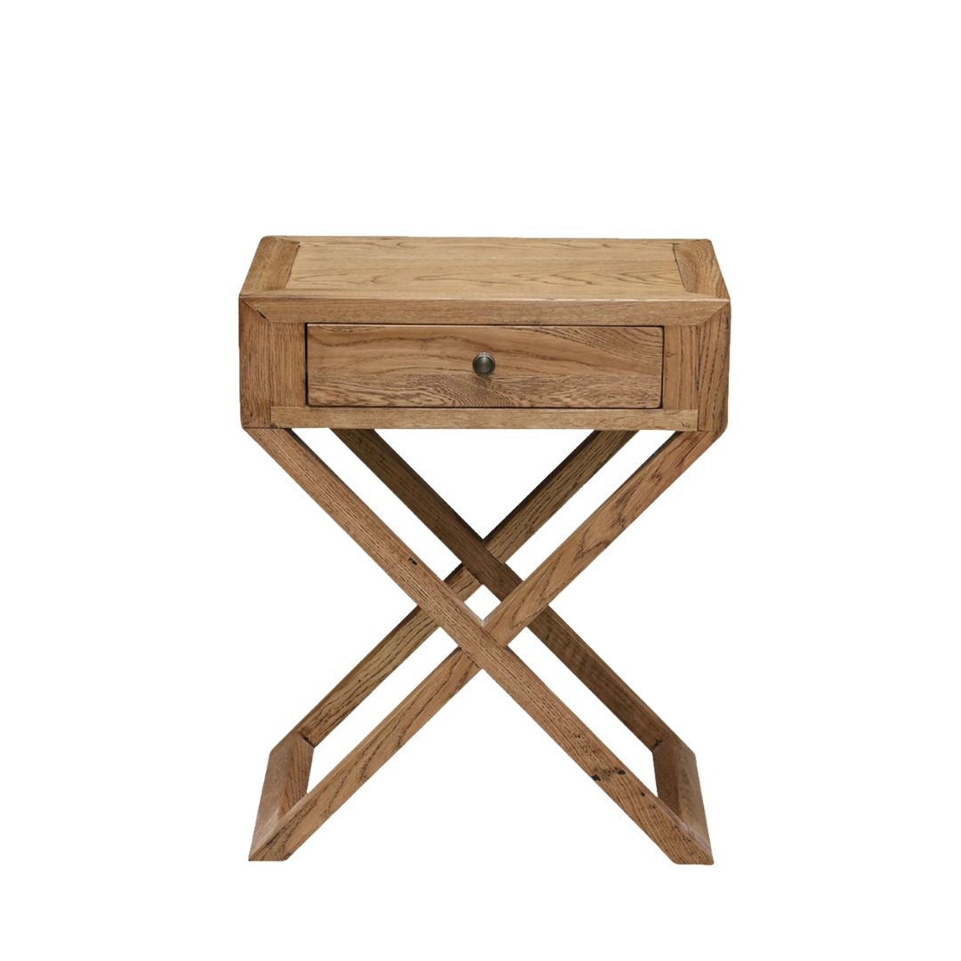 Italia Riviera Bedside Table with Cross Legs: Natural