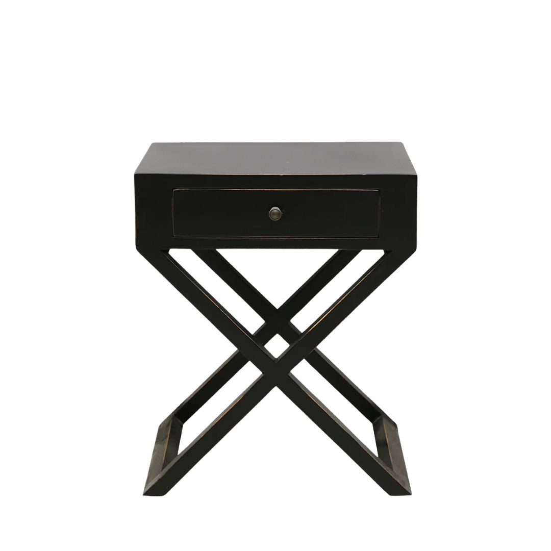 Italia Riviera Bedside Table with Cross Legs: Black