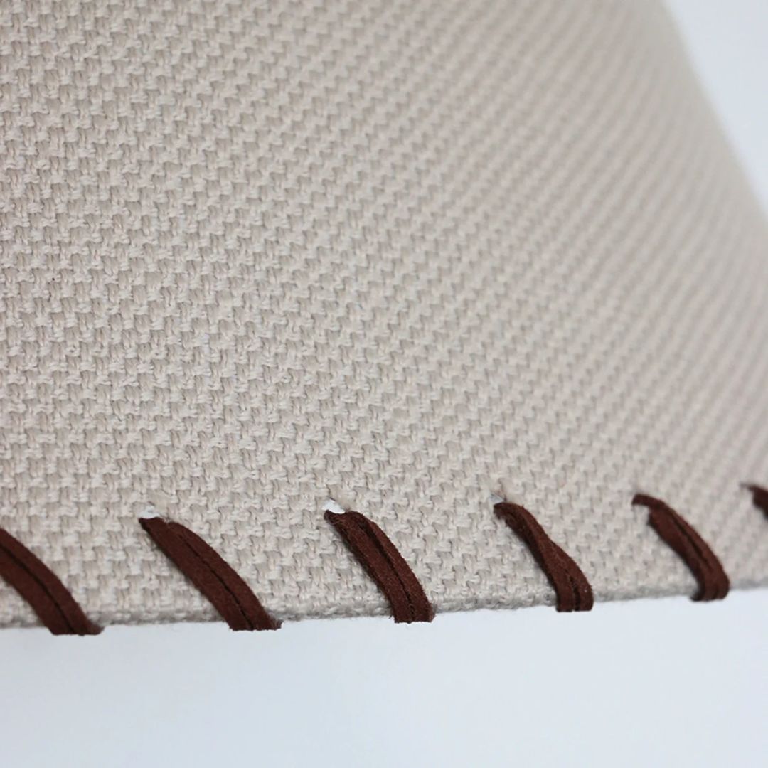 Woven Linen Tapered Shade with Leather Stitching - 41cm