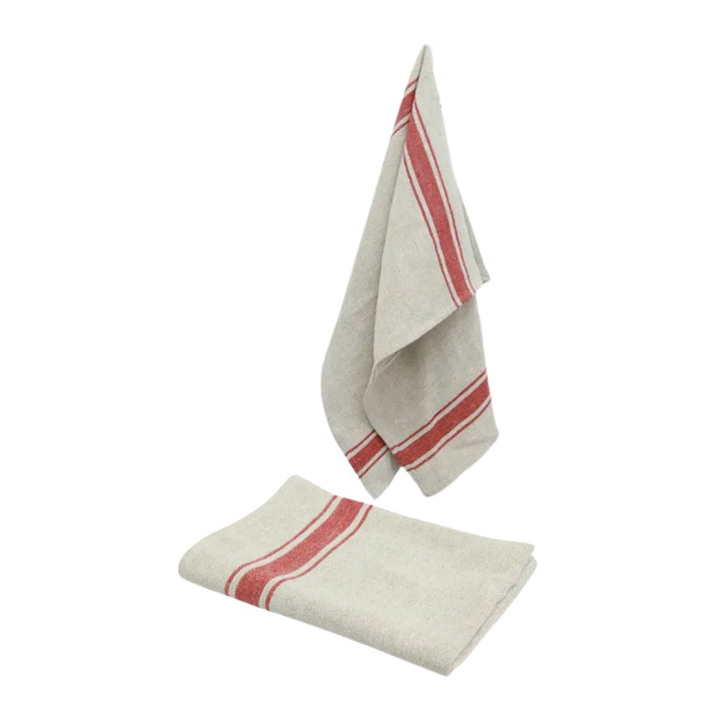 Classic Stripe Tea Towel: Natural & Red