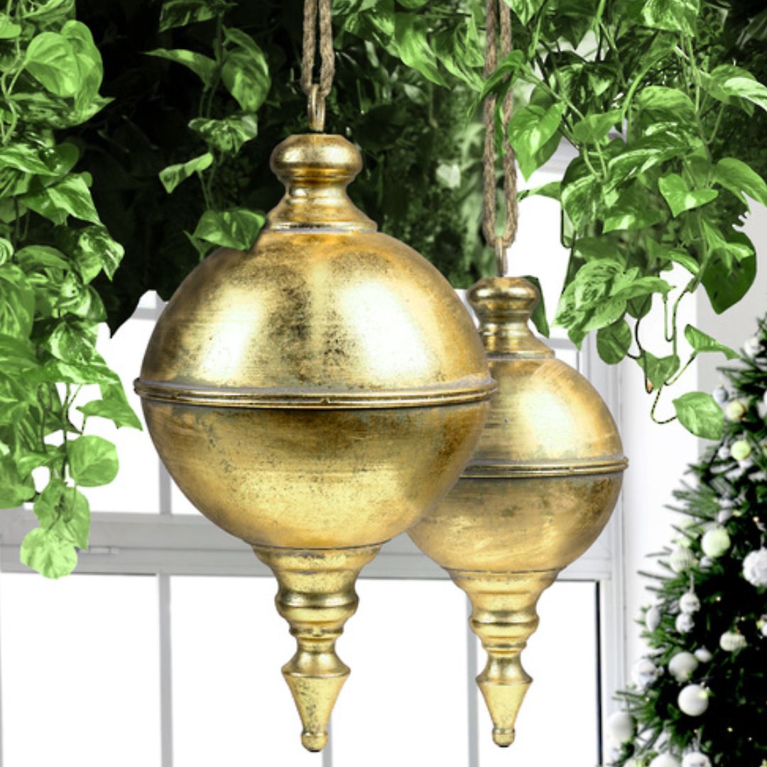 Over-sized Antique Gold Metal Finial Hanging Decor