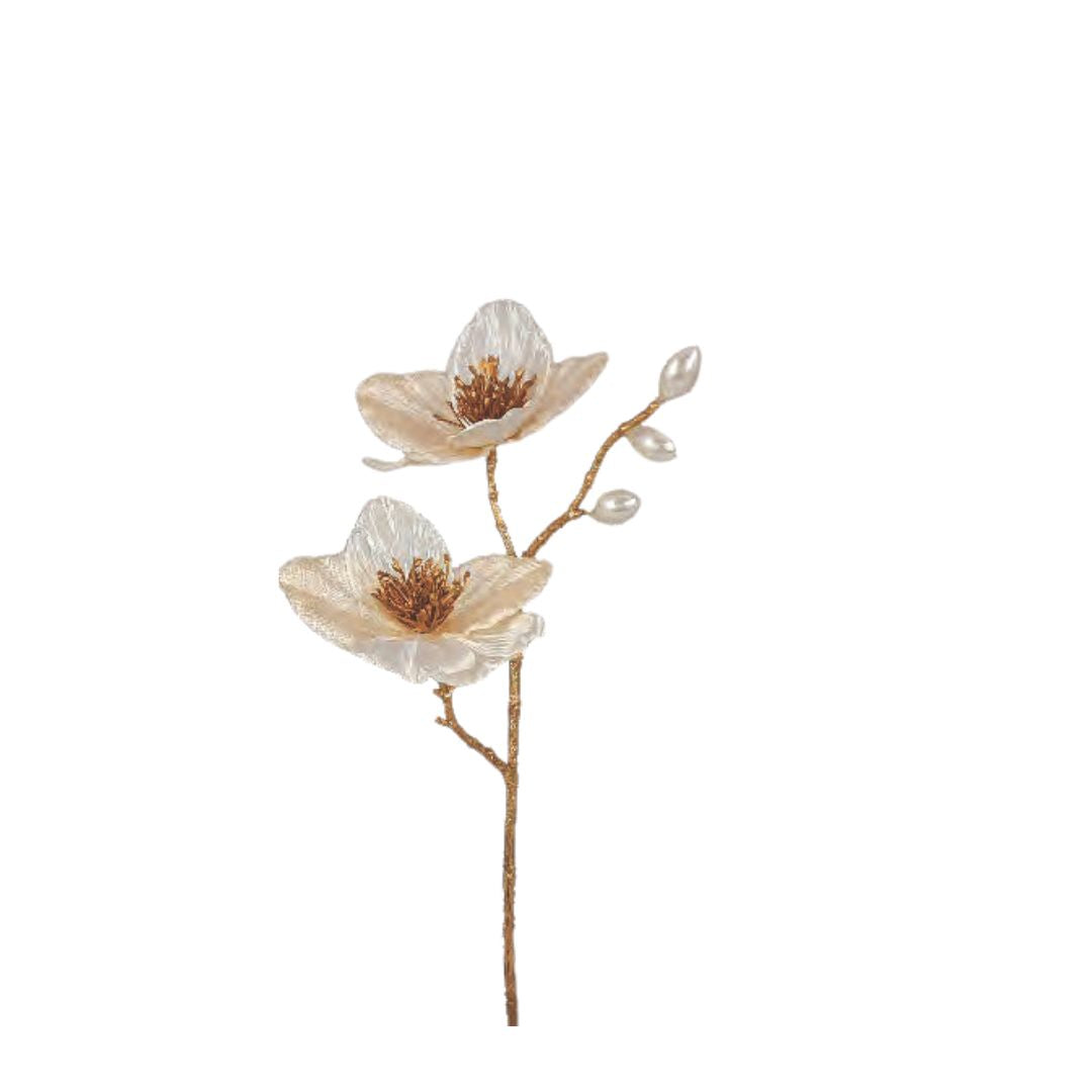Xmas Rose Spray with Pearls: Cream