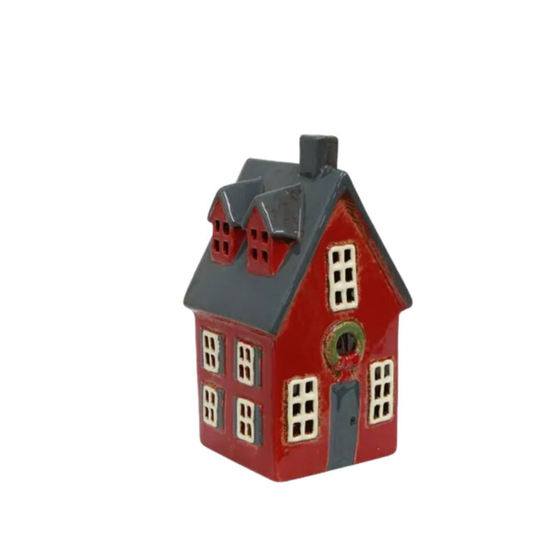 Alsace Tea Light Cottage with Wreath: Red