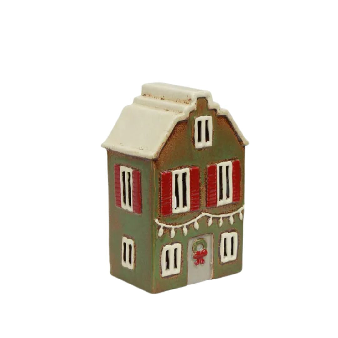 Alsace Tea Light House with Shutters: Christmas Green