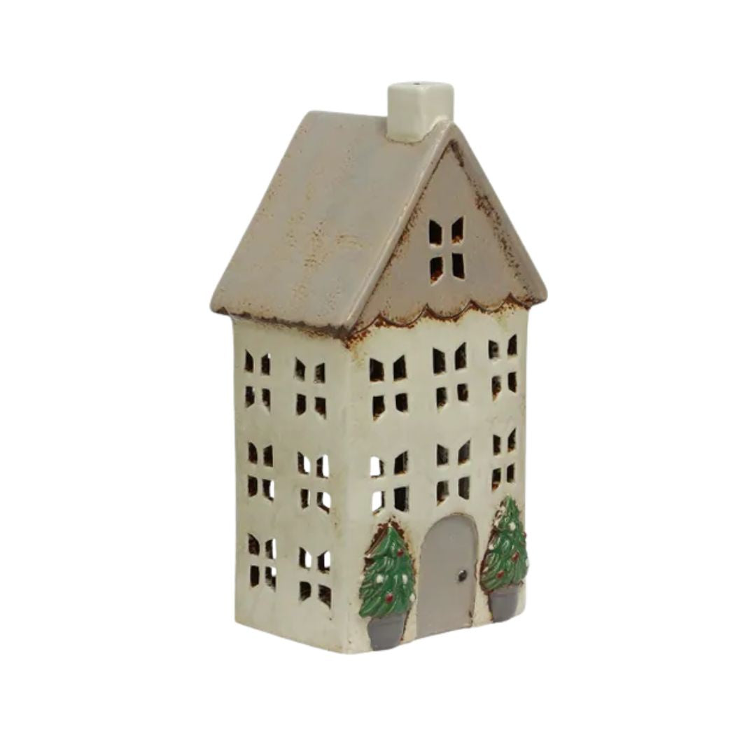 Christmas Tea Light House with Pots: Stone - Medium