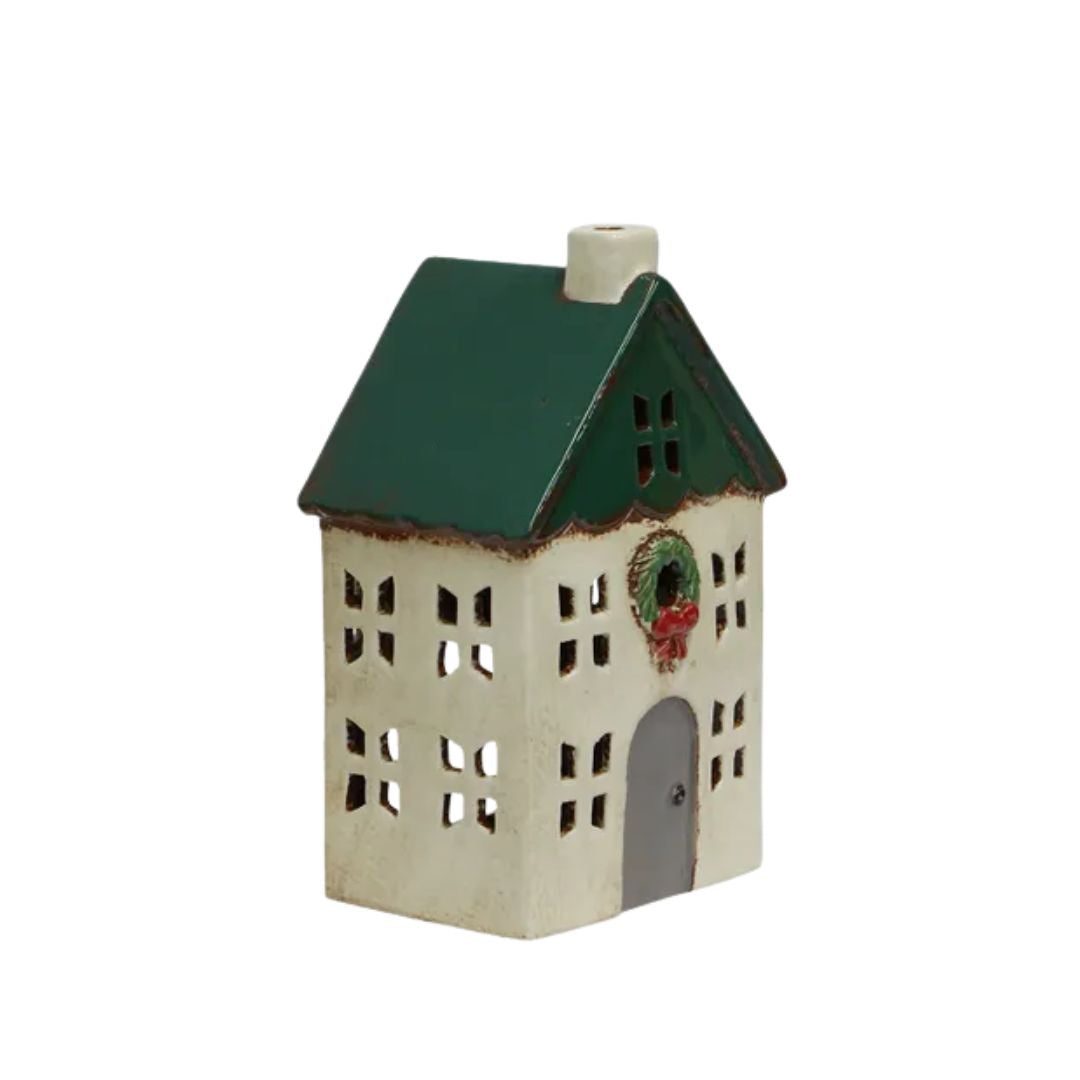 Christmas Tea Light House with Wreath: Green - Small