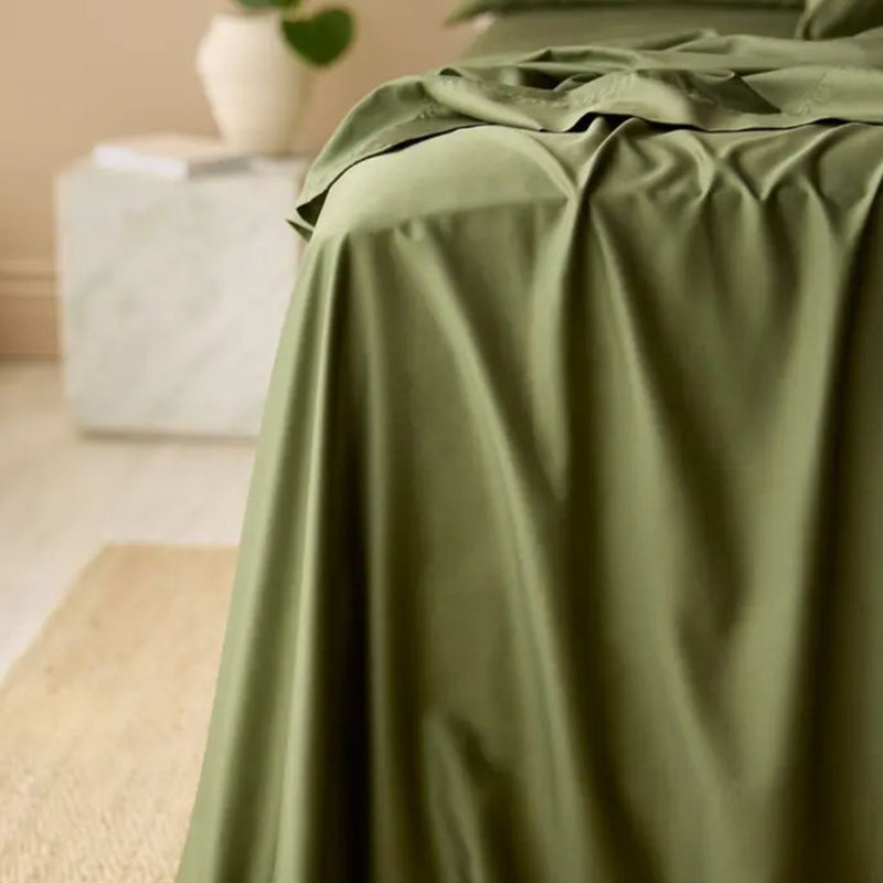 Bamboo Cotton Flat Sheet: Olive - Queen/King