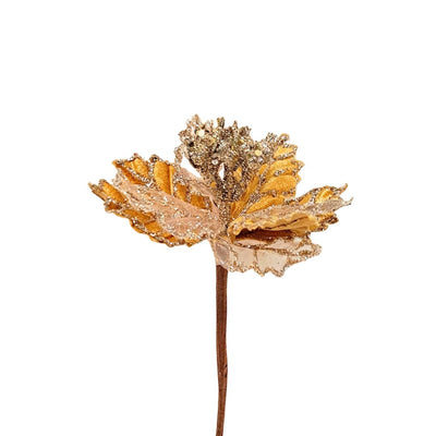 Brushed Gold Poinsettia on Stick