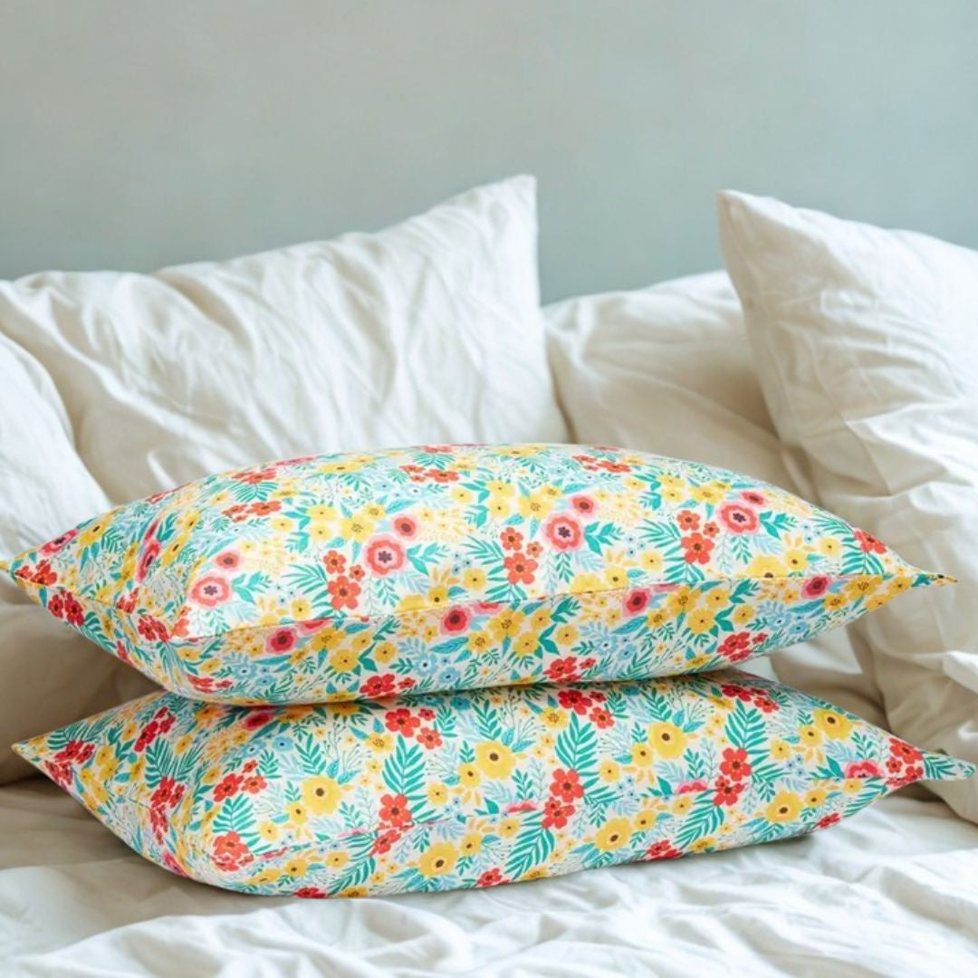 Pure Linen Printed Pillowcase in Pair: Island Floral