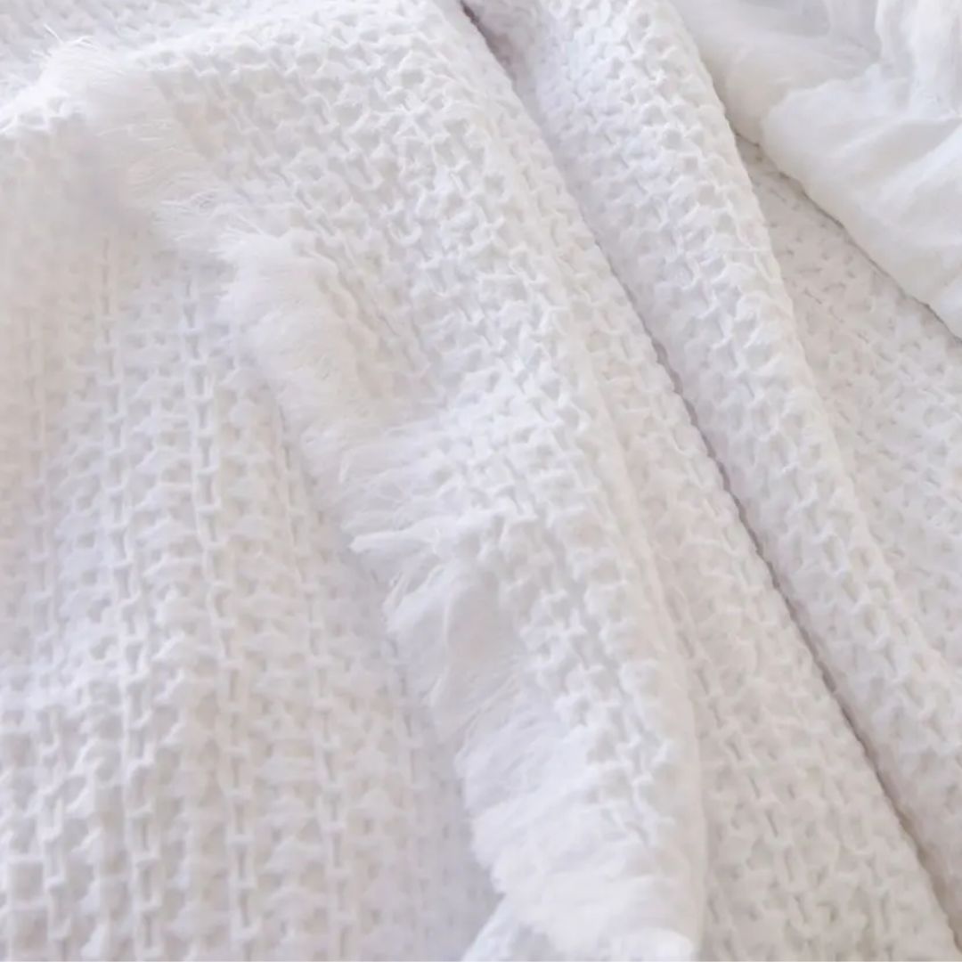 Lisboa Waffle Blanket: White - 240x260