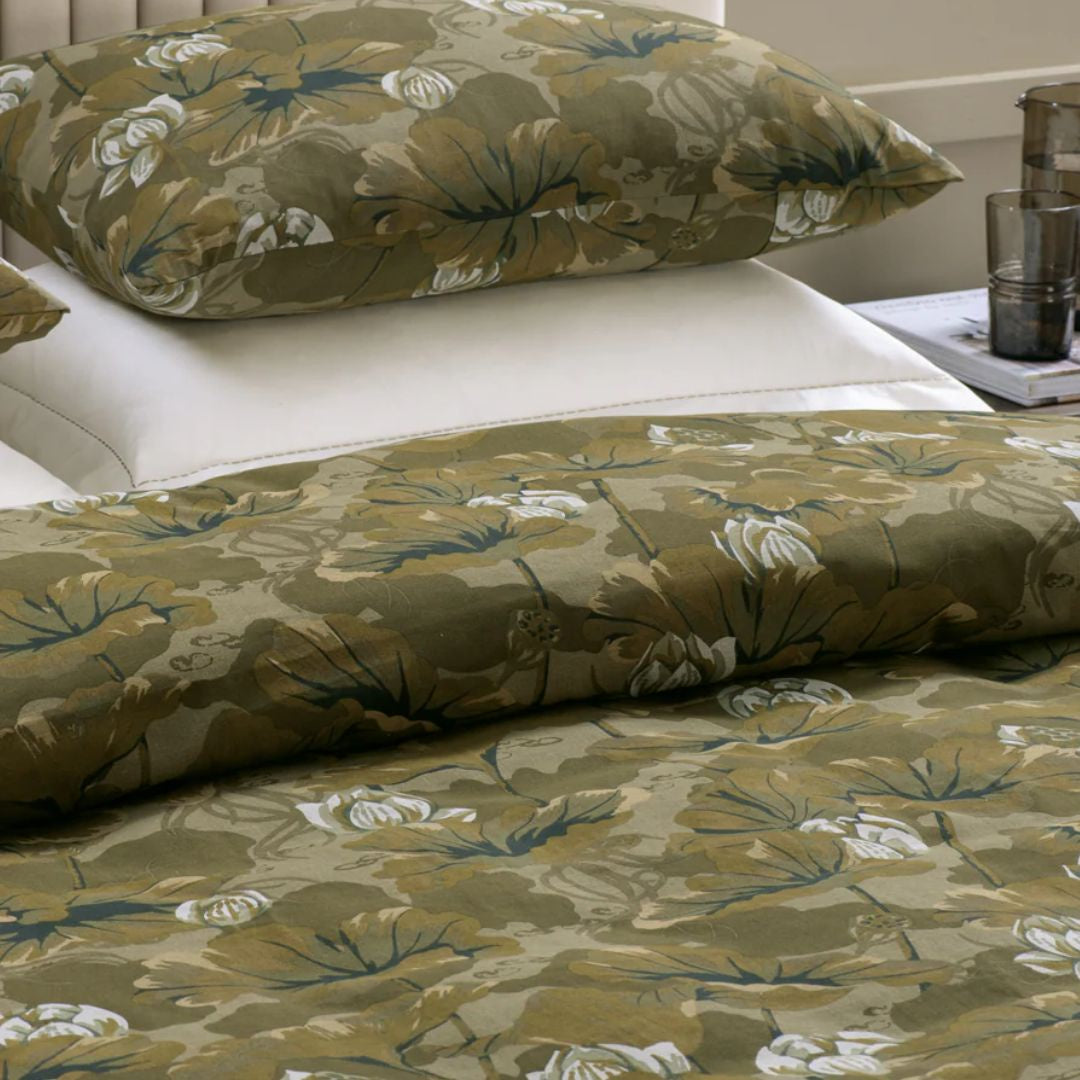 Waterlily Olive Duvet Cover - King