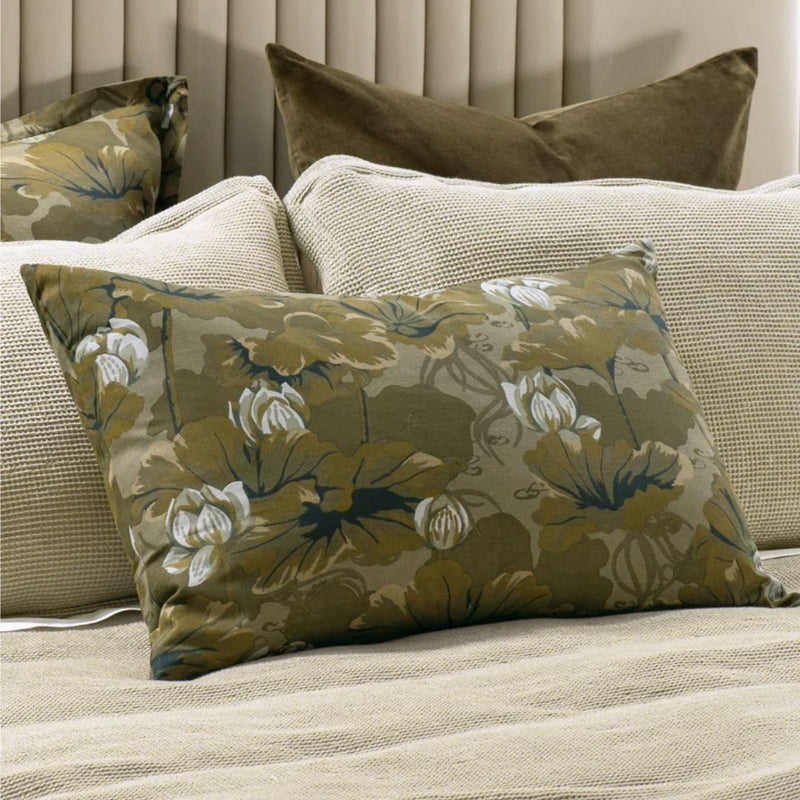 Waterlily Olive Pillowcase in Pair