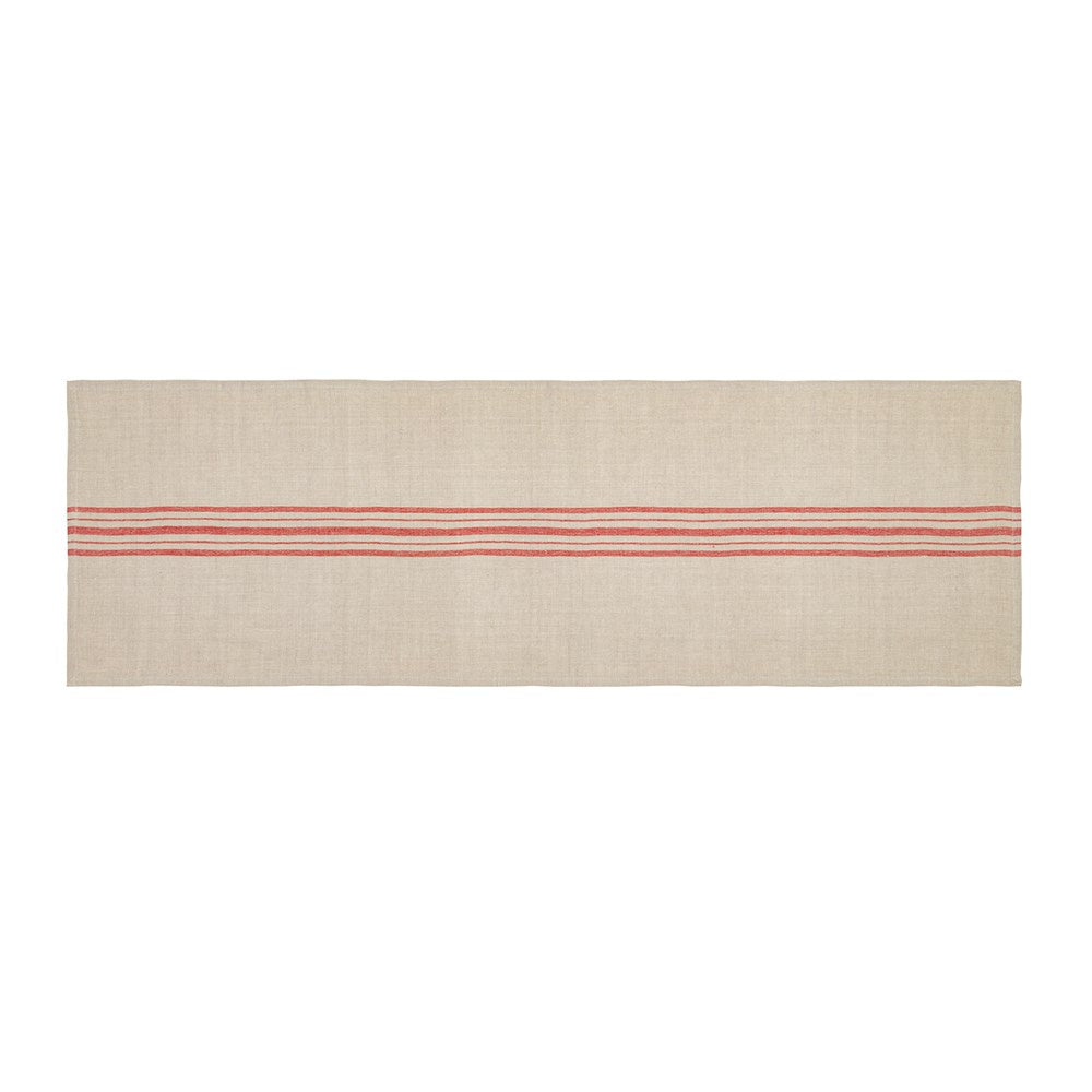Linen Blend Stripe Table Runner - Natural/Red