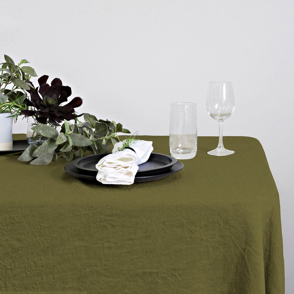 Linen Hemmed Runner - Olive Green