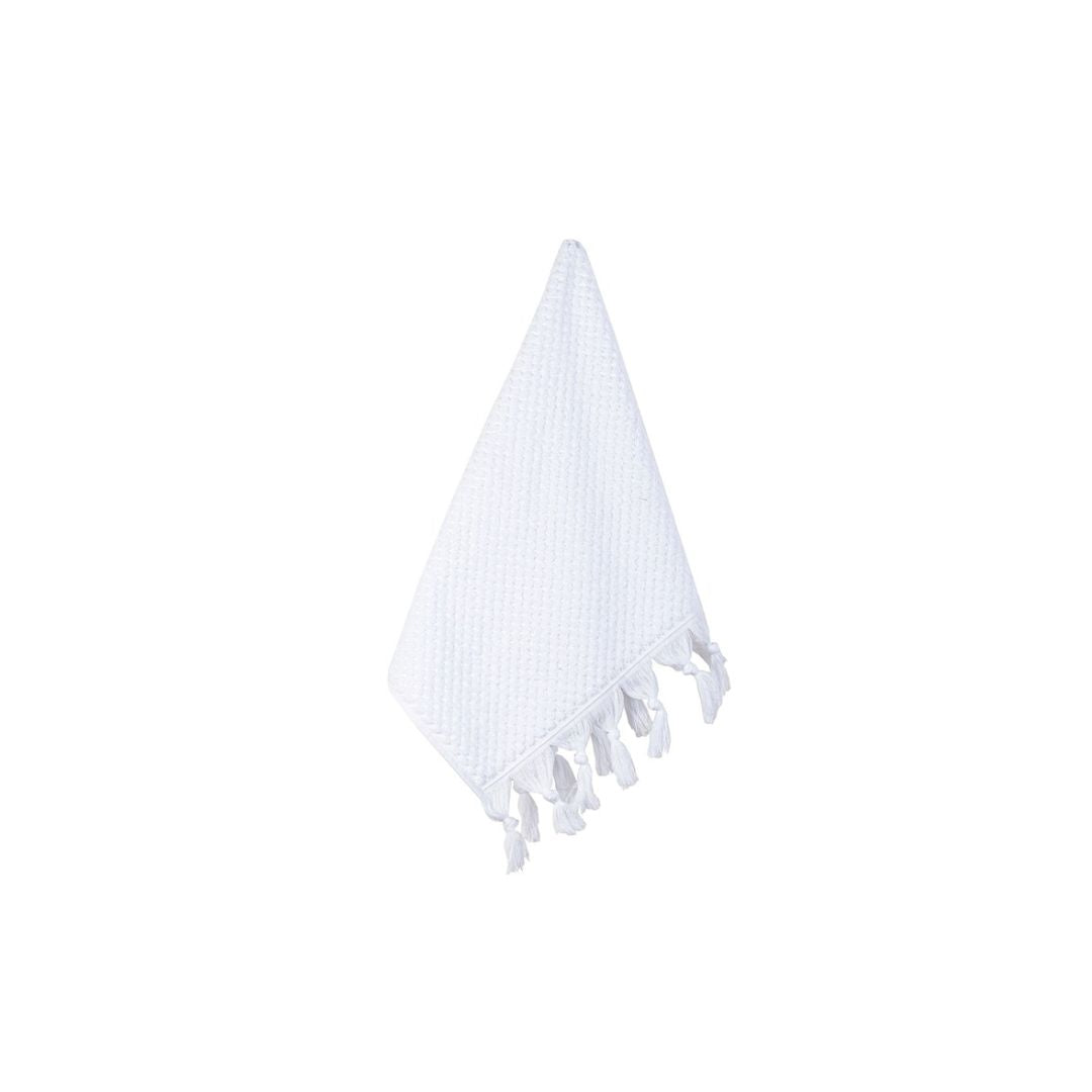 Textured Tassel Face Washer - White