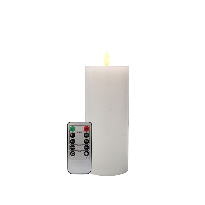 LED Remote White Pillar Candle - D7.5 x 17.5