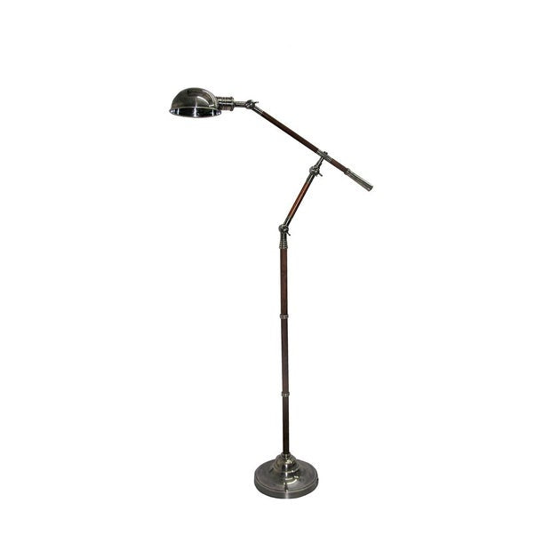 Silver Plated Adjustable Floor Lamp with Wooden Detail