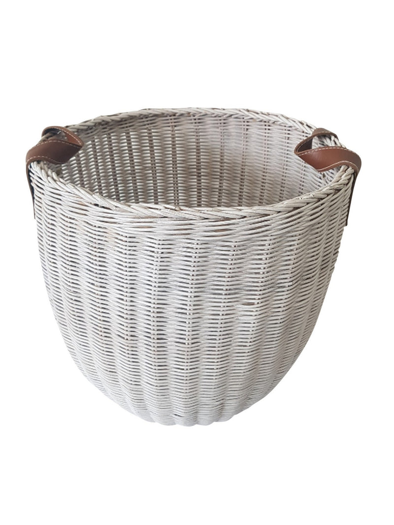 Rattan Basket with Leather Handles