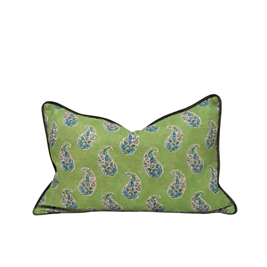 Patola Paisley Emerald/Casimir Olive Piped Cushion - 35x55
