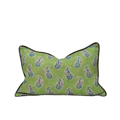 Patola Paisley Emerald/Casimir Olive Piped Cushion - 35x55