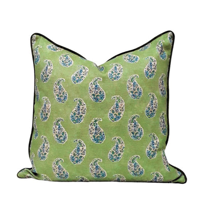 Patola Paisley Emerald/Casimir Olive Piped Cushion - 55x55
