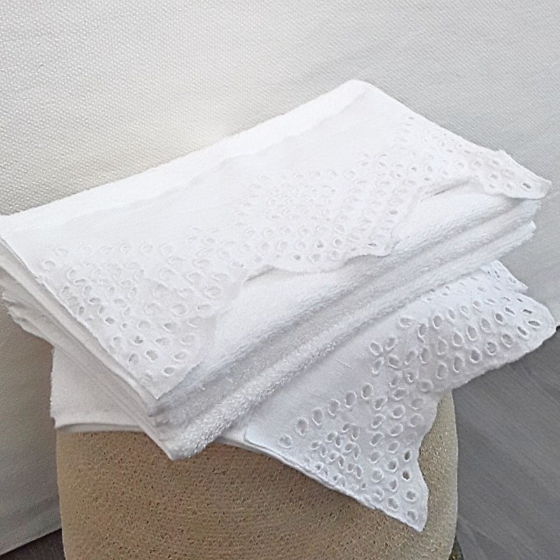 Beaded White Embroidery Handtowel
