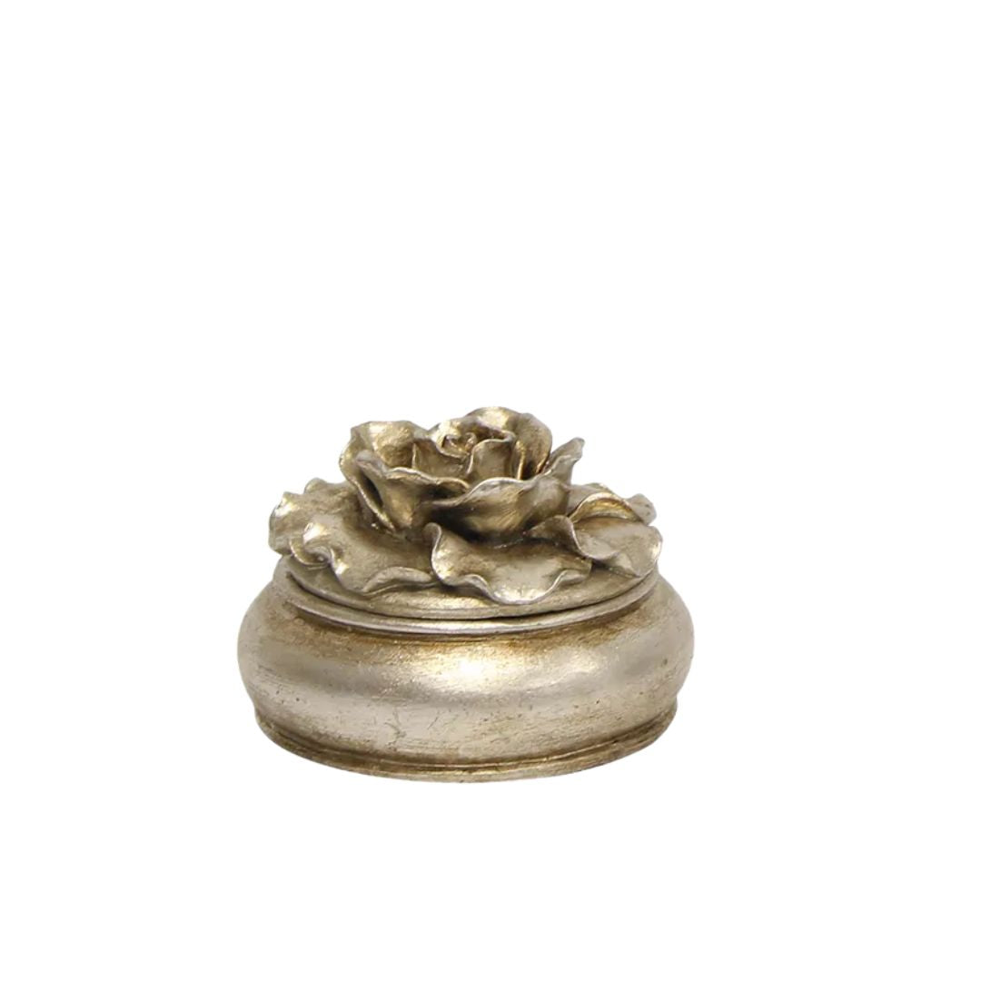 Camelia Round Trinket Box Pewter Finish - Small