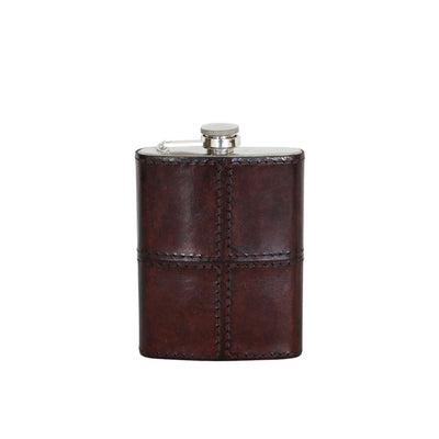 Leather Hip Flask in Dark Brown with Nickle Details