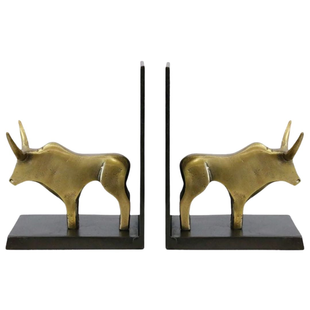 Bull Bookends in Brass Finish