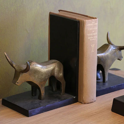 Bull Bookends in Brass Finish