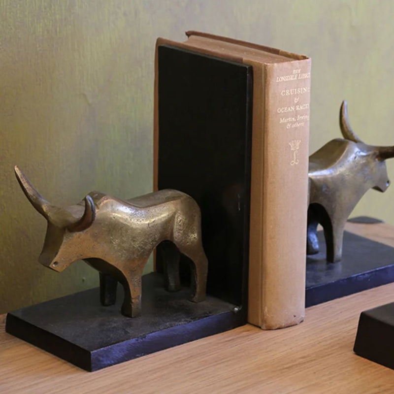 Bull Bookends in Brass Finish