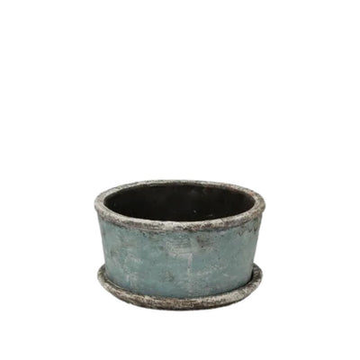 Sea Blue Wide Plant Pot & Saucer - Small