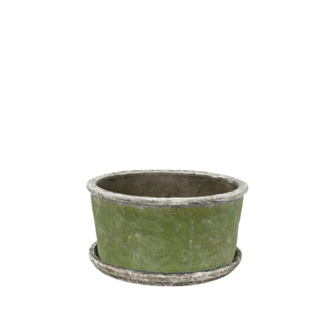 Evergreen Wide Plant Pot & Saucer - Small