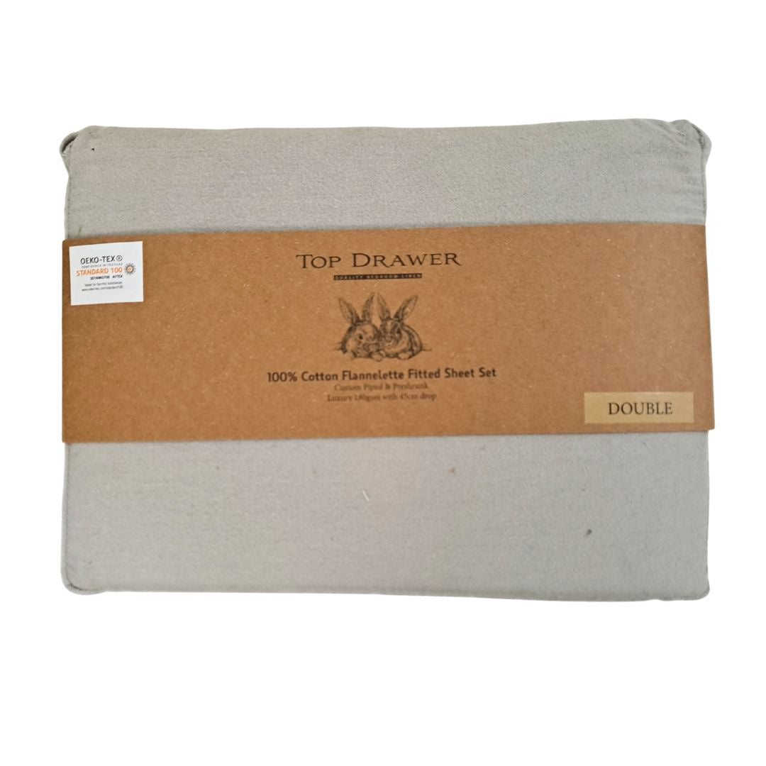 180gsm Silver Flannelette Sheet Set - Double