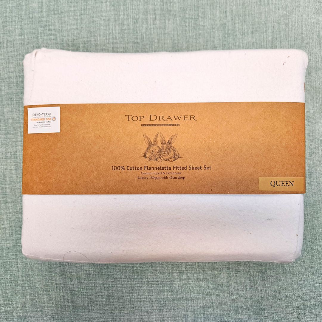 180gsm White Flannelette Sheet Set - Queen