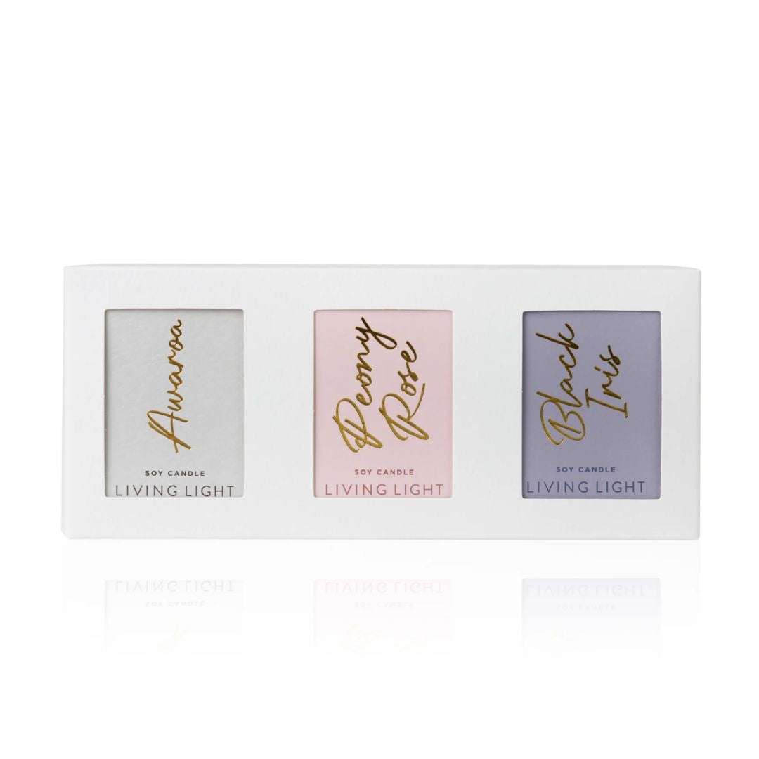 Triple Mini Soy Gift Set: Awaroa, Peony Rose & Black Iris
